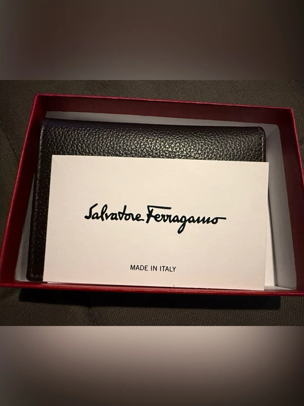 Salvatore Ferragamo Brown Pebbled Leather Card & Key Holder